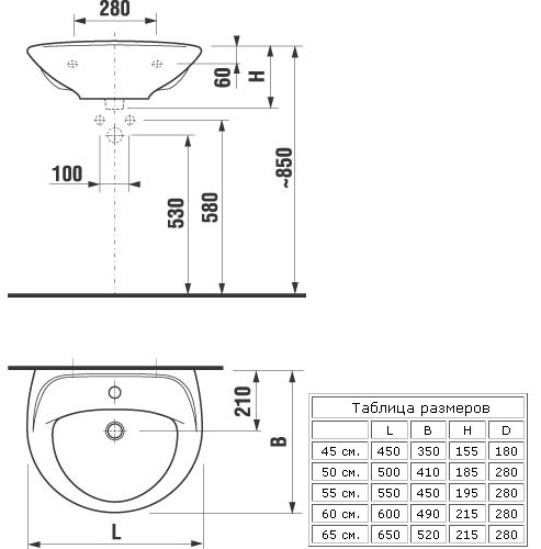 Раковина Jika Lyra 142720001049 белый 600x490