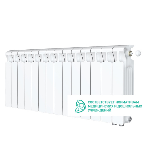 Биметаллический радиатор Rifar Monolit 350 Ventil VR - 14 секций, нижнее справа, белый