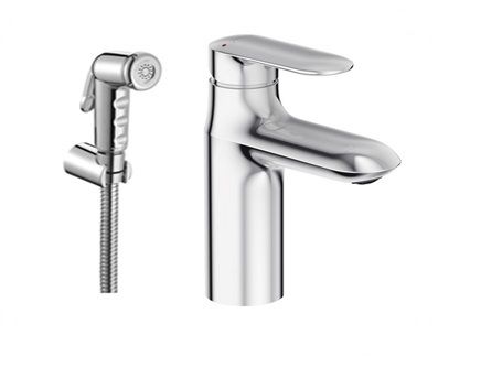 Смеситель для раковины Jacob Delafon Kumin E99465-CP хром, высокий, гигиенический душ, донный клапан