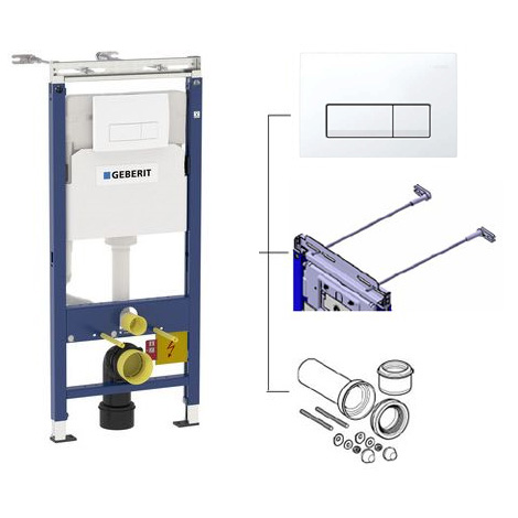Инсталляция Geberit Duofix для подвесного унитаза, 112 см, со смывным бачком скрытого монтажа Delta 12 см, смывная клавиша Delta51 458.125.11.1