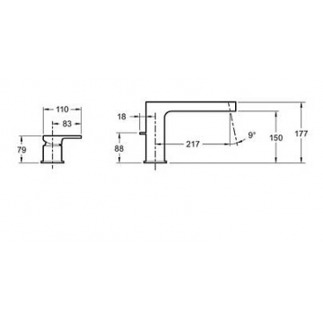 Смеситель для ванны Jacob Delafon Strayt E37337-CP хром, не поворотный излив (217мм)