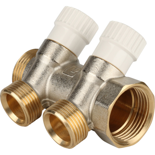 Коллектор 2 выхода STOUT 1"x3/4"евроконус с вентилями SMB 6851 013402