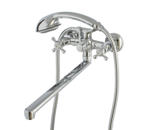 Смеситель для ванны SMARTsant  Смарт-Классик нью SM180008AA хром, крестообразные рукоятки, плоский излив (350мм), с душем