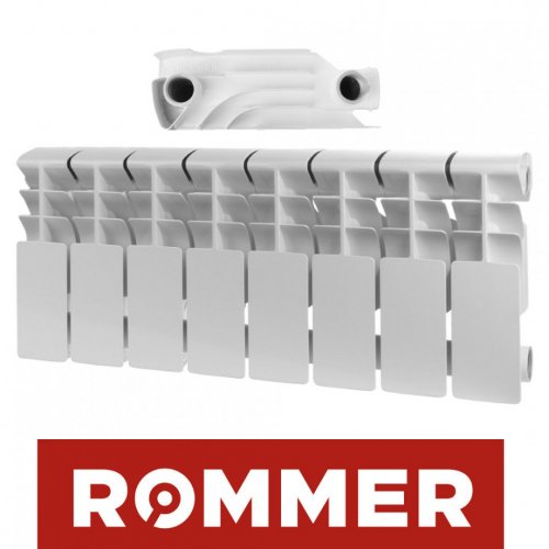 Алюминиевый радиатор Rommer Plus 200 - 12 секций, боковое, белый RAL 9016