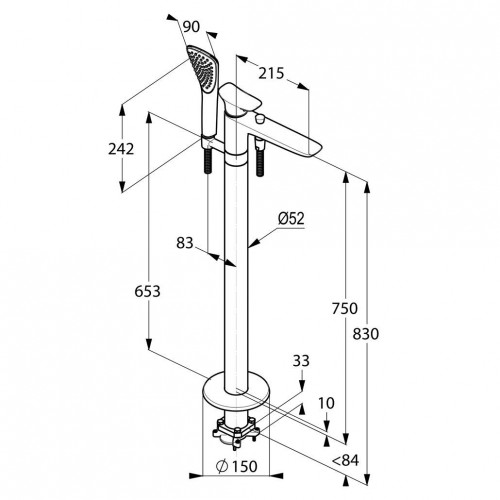 Смеситель для ванны Kludi Ambienta 535900575 хром, напольный, не поворотный излив (215мм)