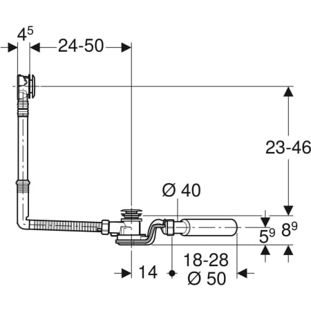 Слив-перелив для ванны Geberit с системой нажатия PushControl, d52, длина 50 см, с декоративным комплектом и соединительным коленом 150.756.21.1