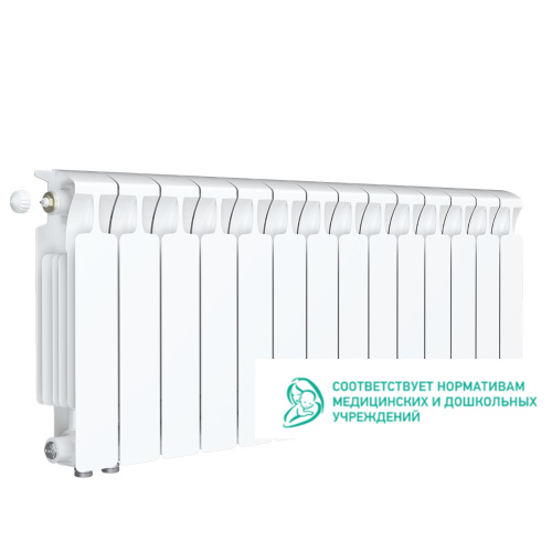Биметаллический радиатор Rifar Monolit 350 Ventil VL - 14 секций, нижнее слева, белый