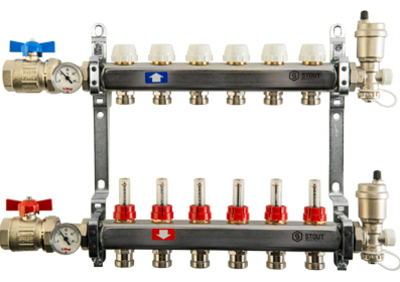 Коллектор отопления STOUT 1"нержа., 8x3/4" в сборе с расходомерами SMS 0907 000008