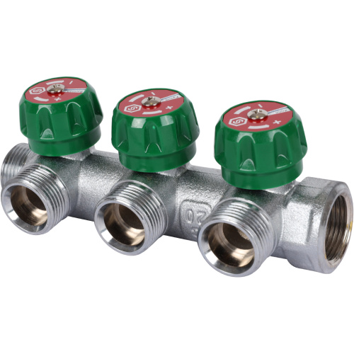 Коллектор 3 выхода STOUT 3/4"x3/4" евроконус с вентилями SMB-6850-343403
