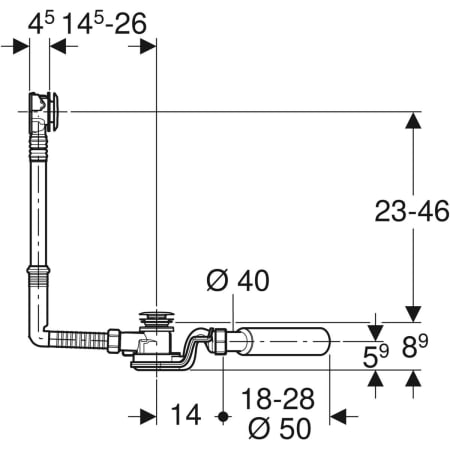 Слив-перелив для ванны Geberit с системой нажатия PushControl, d52, длина 26 см, с декоративным комплектом и соединительным коленом 150.755.21.1