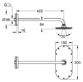 Верхний душ Grohe Rainshower Cosmopolitan 300x150 26170LS0