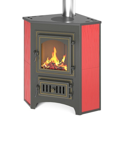 Печь-Камин ВЕЗУВИЙ ПК-01 (220) с конфоркой угловой (красный) 9 кВт