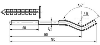 Кронштейн анкерный ROMMER 7x180 с дюбелем для радиаторов