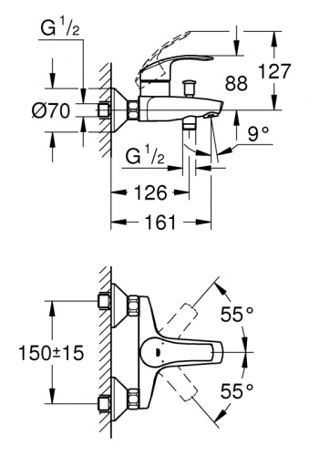 Смеситель для ванны Grohe Eurosmart 33300002 Хром