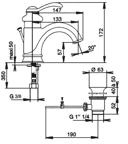 Смеситель для раковины Jacob Delafon Fairfax E72090-CP хром, донный клапан