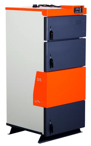 Котел твердотопливный 80кВт TIS UNI 75 интеллектуальный пульт, вентилятор, увеличенная топка