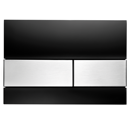 Смывная клавиша TECE square 9240806  стекло чёрное, клавиши нержавеющая сталь, сатин (с покрытием против отпечатков пальцев)