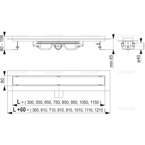 Душевой лоток Alcaplast Professional Low APZ106-950, с порогами для цельной решетки низкий, с горизонтальным сливом, 950 мм