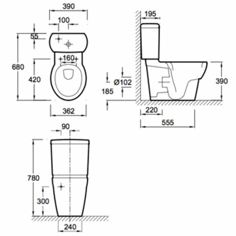Чаша для унитаза-компакта Jacob Delafon Ove 19974W-00 белый 390х780х680