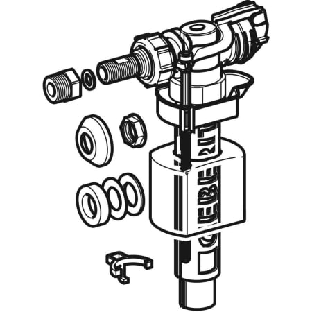 Впускной клапан Geberit тип 380, подвод воды сбоку, 3/8" и 1/2", ниппель из латуни 281.004.00.1
