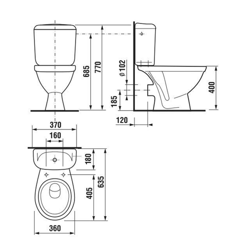 Унитаз-компакт Jika Lyra 242360002429 белый, горизонтальный выпуск 635x360