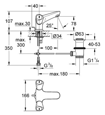 Смеситель для раковины Grohe Costa S 21255001 хром, донный клапан