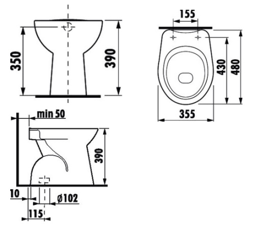 Унитаз приставной Jika Zeta 223970000001 белый, вертикальный выпуск 480x355
