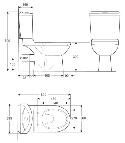 Чаша для унитаза-компакта Jacob Delafon Odeon Up 4956CK-00 белый 395х390х690