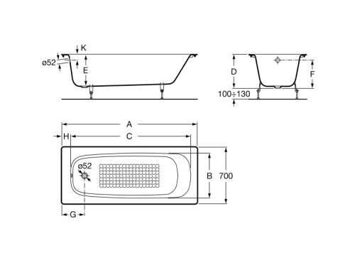 Ванна чугунная Roca Continental 170x70 белая 21291100R