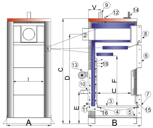 Котел твердотопливный 20кВт TIS PRO 20 с терморегулятором