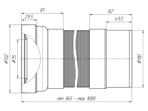 Гофра для унитаза длина 365-1085 мм с выпуском 110 мм ANI К731R