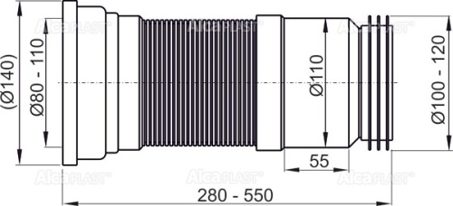Гибкая подводка Alcaplast для выпуска унитаза A970