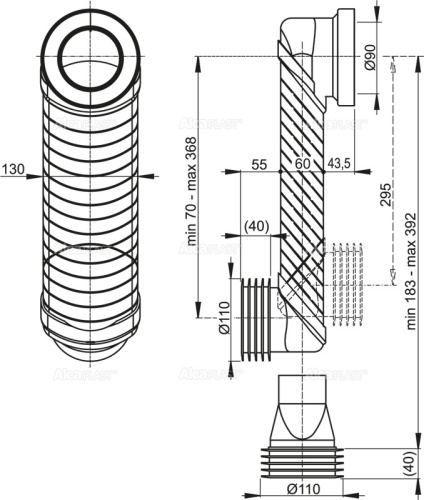 Колено стока Alcaplast DN90/110 Slim MS906