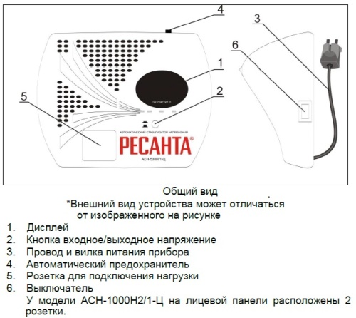 Стабилизатор напряжения Ресанта АСН-1000 Н2/1-Ц с розеткой, однофазный