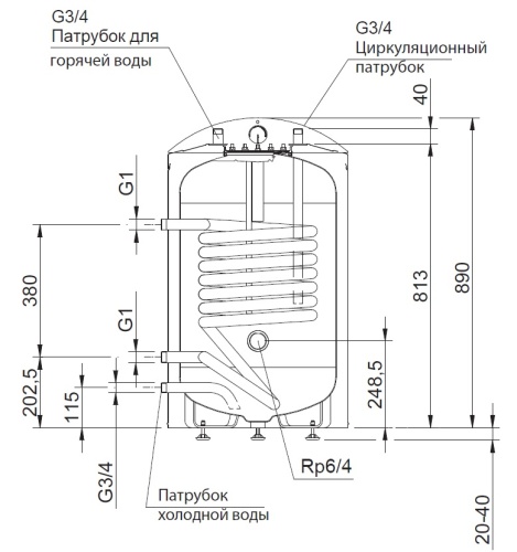 Бойлер косвенного нагрева Stout 100 литров, ТЭН 2 кВт, напольный