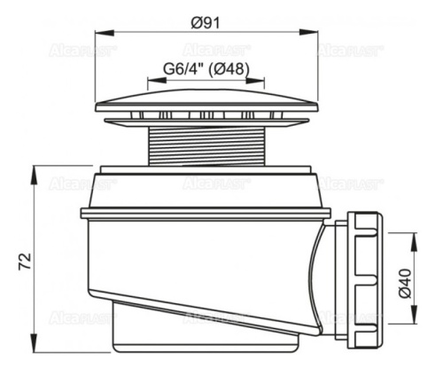 Сифон Alcaplast d 60 мм, для душевого поддона, хромированный A47CRPR.60