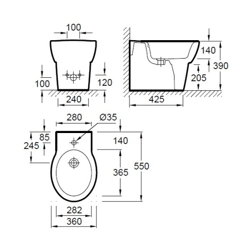 Биде Jacob Delafon Ove E1705-00 белый 360х390х550