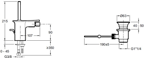 Смеситель для биде Jacob Delafon Stance E14763-CP Хром, донный клапан