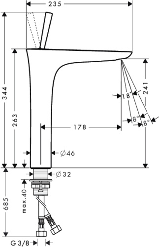 Смеситель для раковины Hansgrohe PuraVida 15072000 хром, высокий, сливной клапан Push-Open