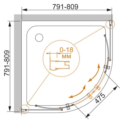 Душевой уголок 80x80 Cezares PRATICO-R-2-80-P-Cr