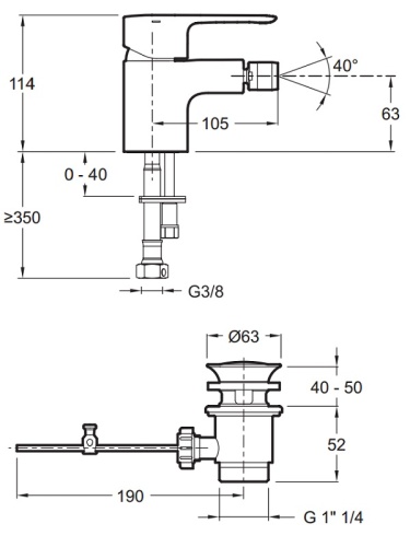 Смеситель для биде Jacob Delafon July E16028-4-CP Хром, донный клапан