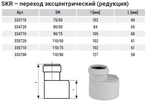 Переход 110x58 эксцентрический SKR Ostendorf Skolan Safe бесшумная канализация