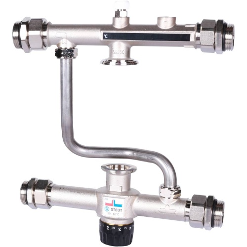Насосно-смесительный узел Stout с 3-х ходовым термостатическим клапаном и байпасом, без насоса