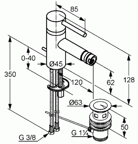 Смеситель для биде Kludi Bozz 385330576 Хром, донный клапан