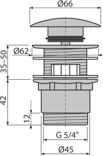 Выпуск Alcaplast 5/4", для раковины, механизм click/clack, с большой заглушкой, цельнометаллический A390
