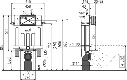 Инсталляция для унитаза Alcaplast Alcamodul AM100/850 для замуровывания в стену