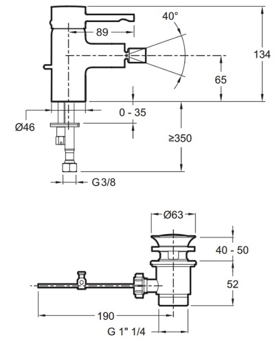 Смеситель для биде Jacob Delafon Cuff E37045-CP Хром, донный клапан