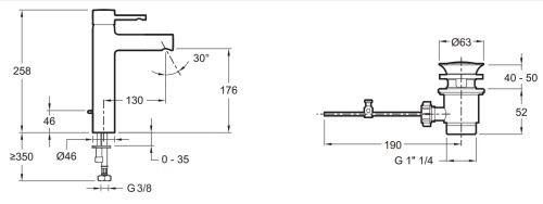 Смеситель для раковины Jacob Delafon Cuff E37303-CP хром, высокий, донный клапан