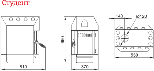 Отопительная печь Студент ЧД, СК, ТВ Термофор
