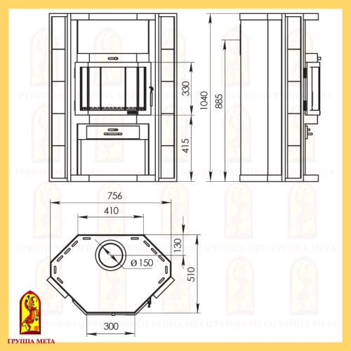 Печь-камин Мета «Печора», 10,0 кВт